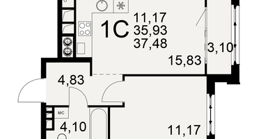 1-к. квартира, 35&nbsp;м²