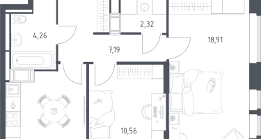 2-к. квартира, 53&nbsp;м²