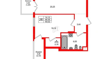 1-к. квартира, 50&nbsp;м²