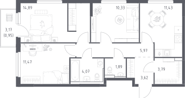 3-к. квартира, 68&nbsp;м²