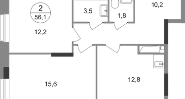 2-к. квартира, 56 м²