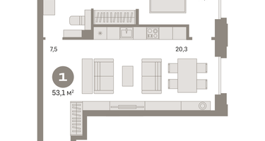 1-к. квартира, 53&nbsp;м²