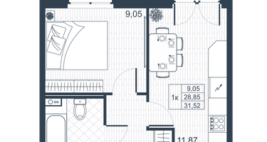 1-к. квартира, 30&nbsp;м²