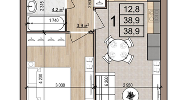 1-к. квартира, 38&nbsp;м²