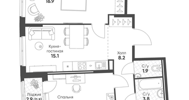2-к. квартира, 59&nbsp;м²