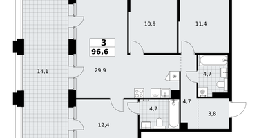 3-к. квартира, 96&nbsp;м²