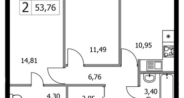 2-к. квартира, 53&nbsp;м²