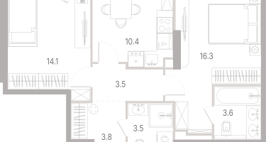 2-к. квартира, 55&nbsp;м²