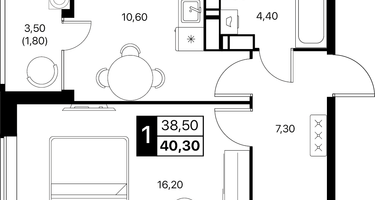 1-к. квартира, 40 м²