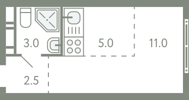 Студия, 21&nbsp;м²
