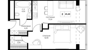 2-к. квартира, 45 м²