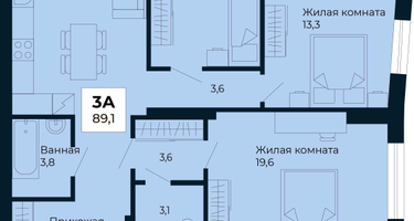 3-к. квартира, 89&nbsp;м²