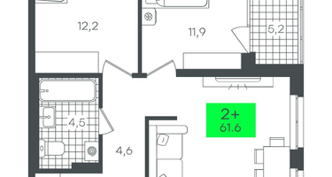 2-к. квартира, 61&nbsp;м²