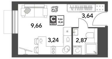 Студия, 19&nbsp;м²