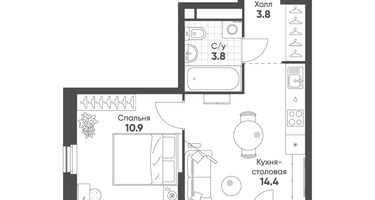 1-к. квартира, 33&nbsp;м²