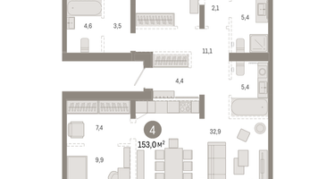 3-к. квартира, 152 м²