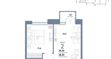 2-к. квартира, 39&nbsp;м²