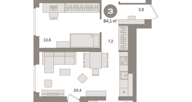 3-к. квартира, 87&nbsp;м²