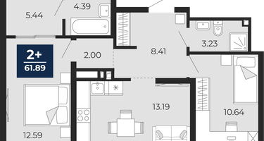 2-к. квартира, 59 м²