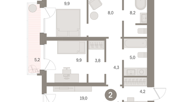 2-к. квартира, 83 м²