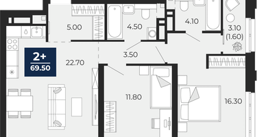 2-к. квартира, 67&nbsp;м²