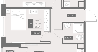 2-к. квартира, 58 м²