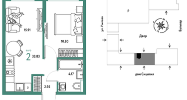 2-к. квартира, 33&nbsp;м²