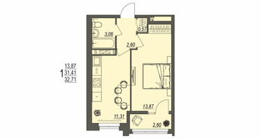 1-к. квартира, 32&nbsp;м²