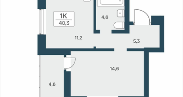 1-к. квартира, 40 м²