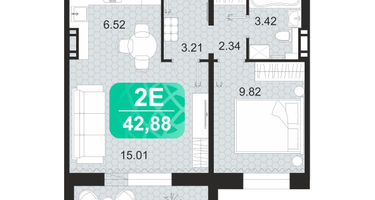 2-к. квартира, 42&nbsp;м²