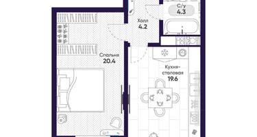 1-к. квартира, 48 м²