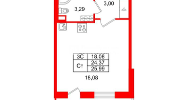 Студия, 24 м²
