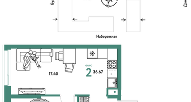 2-к. квартира, 36 м²