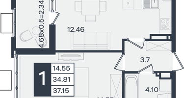 1-к. квартира, 37 м²