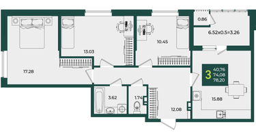 3-к. квартира, 78&nbsp;м²
