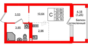 Студия, 22&nbsp;м²