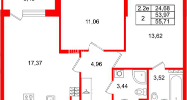 2-к. квартира, 53 м²