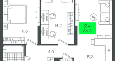 2-к. квартира, 66 м²