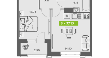 Студия, 37&nbsp;м²