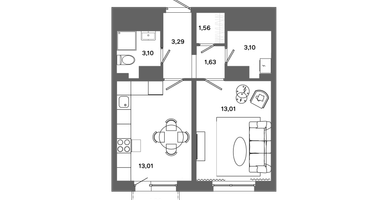 1-к. квартира, 38&nbsp;м²