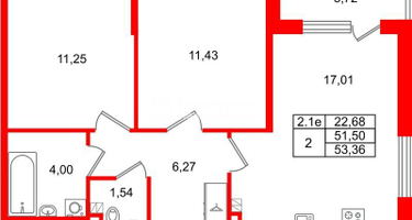 2-к. квартира, 51 м²