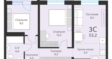 3-к. квартира, 53&nbsp;м²
