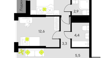 2-к. квартира, 58&nbsp;м²