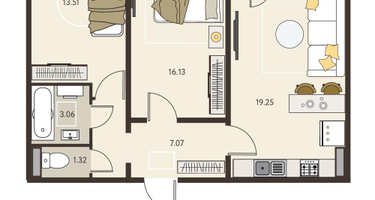 2-к. квартира, 62 м²