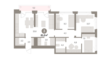 3-к. квартира, 81 м²