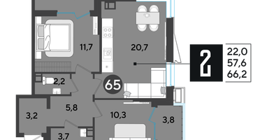 2-к. квартира, 66 м²