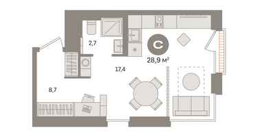 Студия, 28 м²