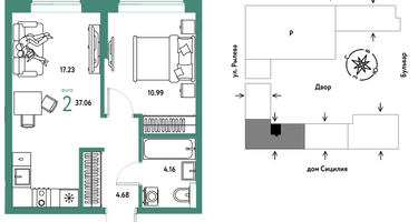 2-к. квартира, 37 м²