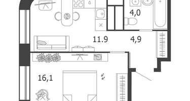 1-к. квартира, 36&nbsp;м²
