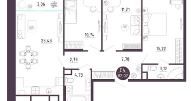 3-к. квартира, 82&nbsp;м²